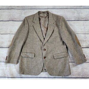 Vintage‎ Adams Row 100% Wool Tweed Blazer Jacket 44R Union Made Academia Patches